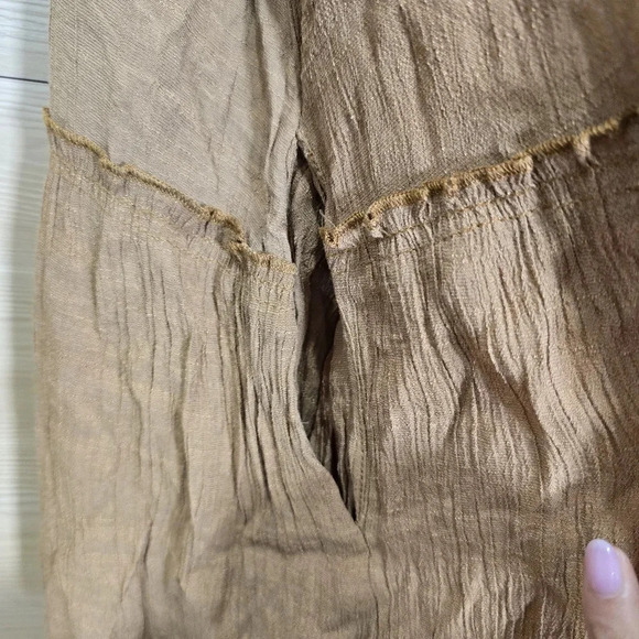 Solai The Label Dress Womens Size Large Tiered Mini Plunging V-Neck Camel Brown - Picture 4 of 9